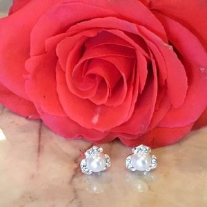 Adorable Faux Pearl and Rhinestone Earrings